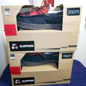 New Foco Arkansas Razorbacks women's House shoes moccasins plaid SM & XL